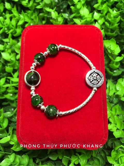 Vòng tay charm bạc mix đá Diopside