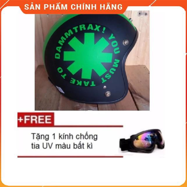 Nón 3/4 Damtraxx Xanh Lá Tặng Kính Phượt