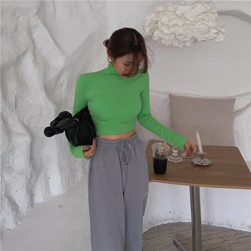 Áo Thun Cổ Cao Dáng Ôm Màu Trơn Đơn Giản Dễ Phối Đồ Thời Trang Hàn Quốc 2022