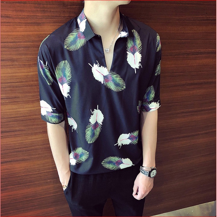 Áo sơ mi nam họa tiết lá LinhDan Store K9