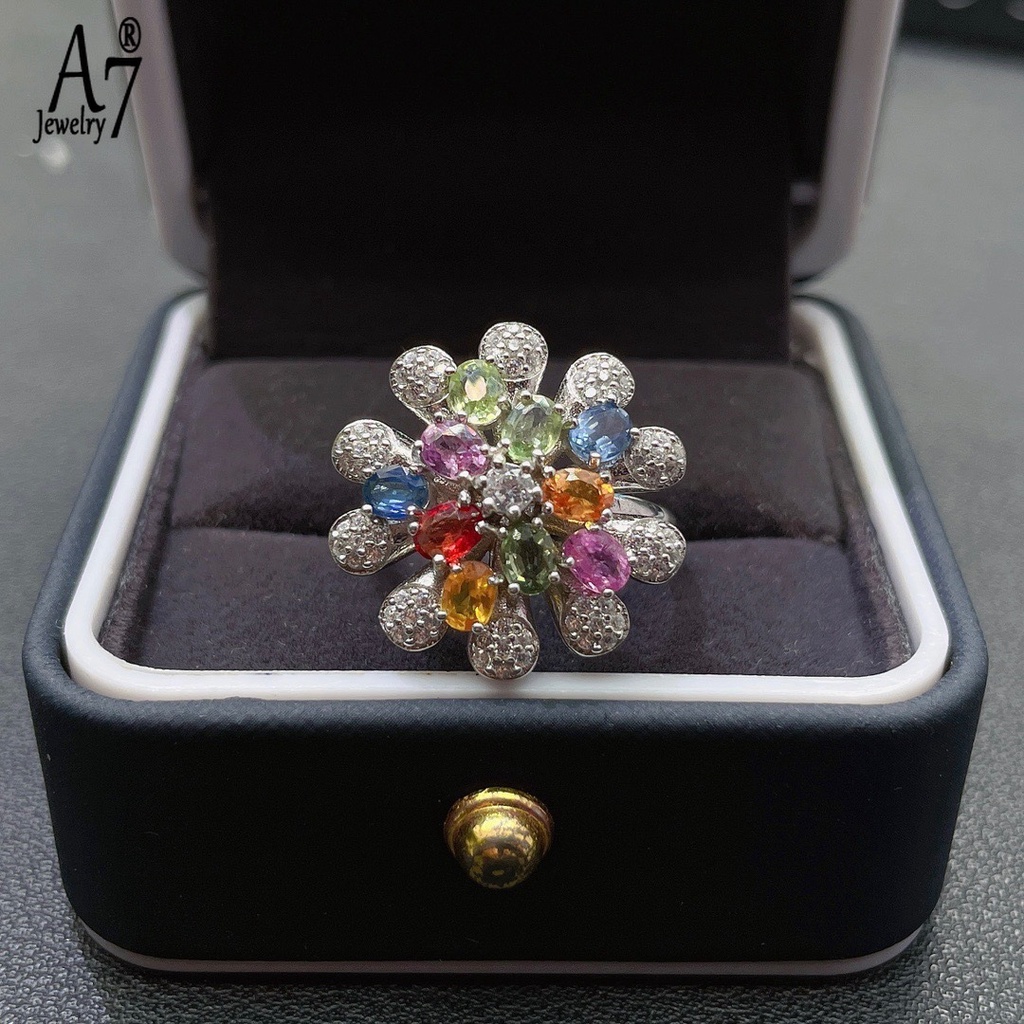 Nhẫn Bạc A7 S925 Đính Đá Nhiều Màu Cho Nữ