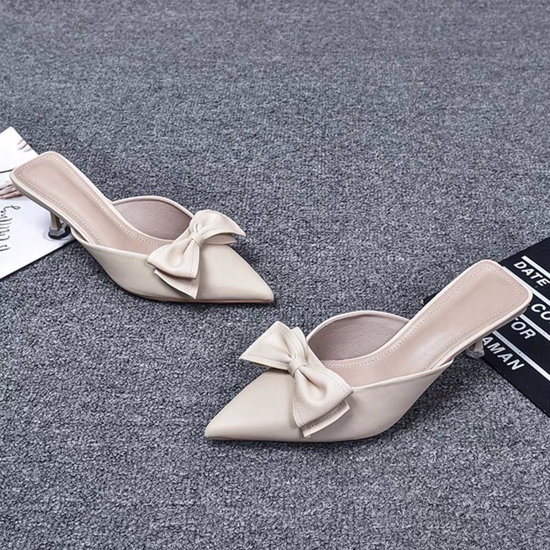 Sục Cao Gót Nữ 5 Phân thiết kế thắt nơ bít mũi Hàng đẹp chuẩn size