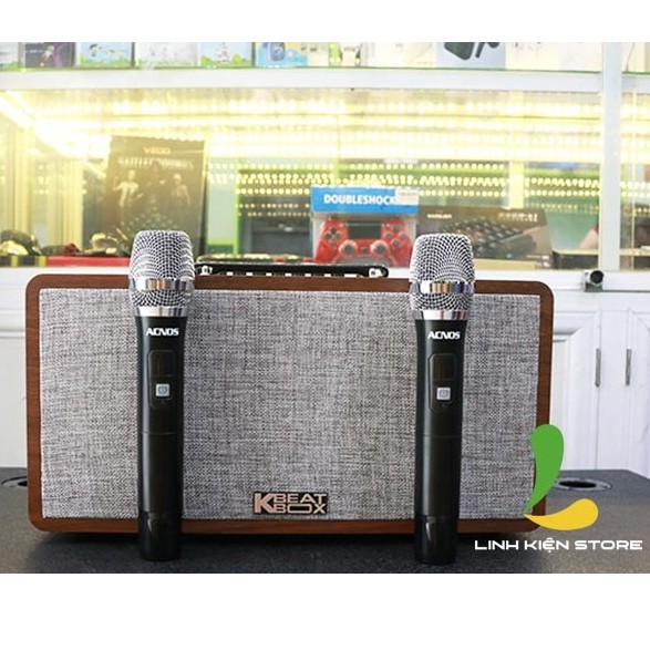 Loa kéo Acnos CS390 - Loa bluetooth thùng gỗ karaoke di động chất lượng cao, tặng kèm 2 micro không dây