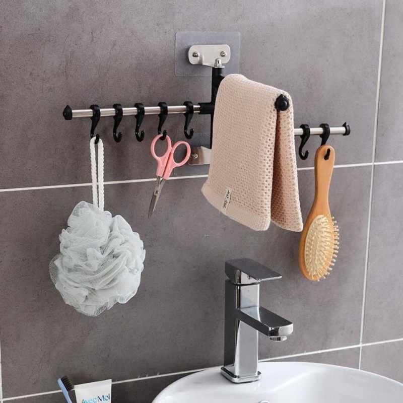 Thanh treo khăn đa năng 3 nhánh xoay 180 độ dán tường tiết kiệm không gian nhà tắm