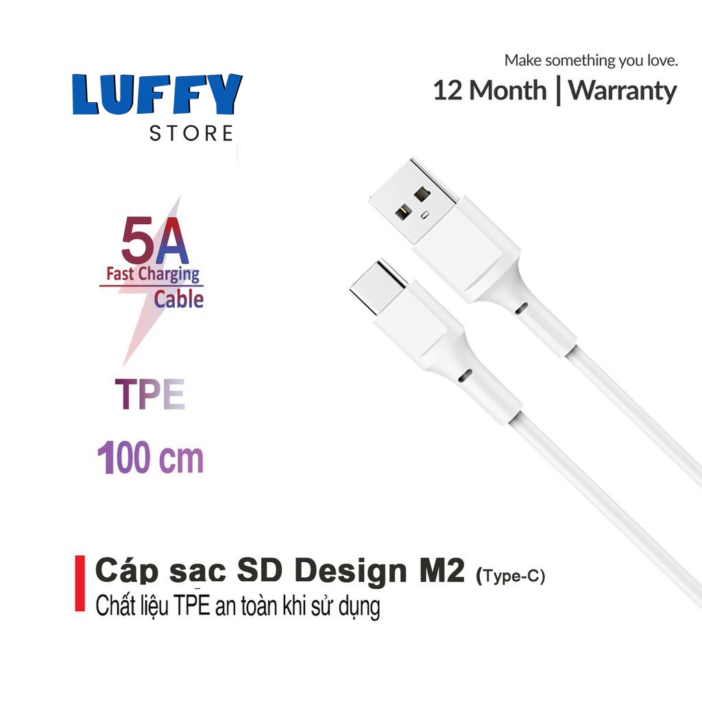 Cáp sạc Type C chính hãng SD DESIGN M2 - sạc ổn định, chất liệu cao cấp, bảo hành 1 đổi 1