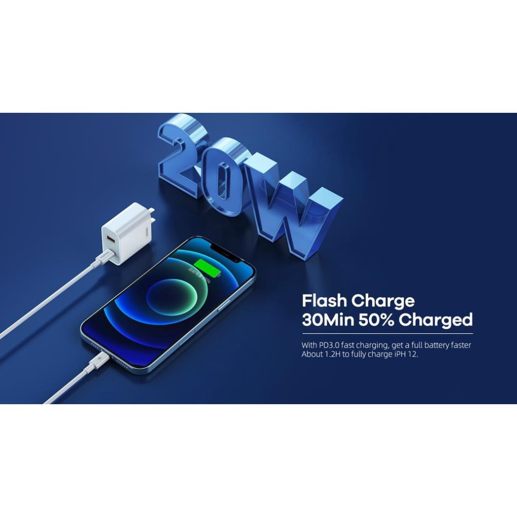 Củ sạc nhanh Type C PD 20W siêu nhanh Remax RP-U68 cho iphone 12 có IC bảo vệ quá dòng quá áp - Hàng Chính Hãng