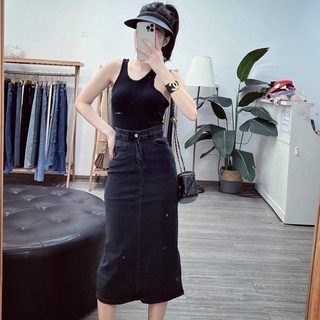Chân váy bò đen dáng dài cạp lưng chun