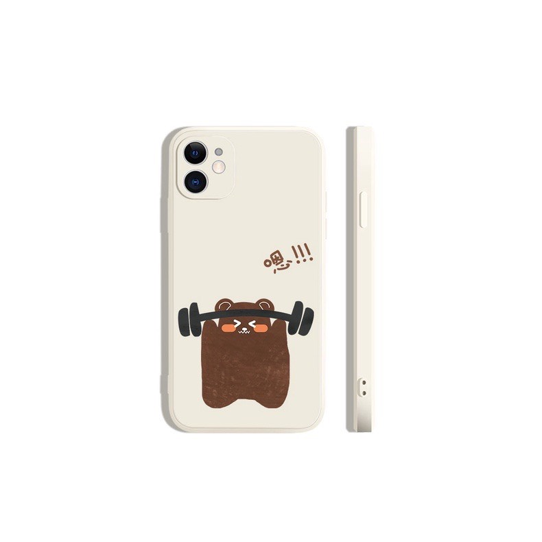 Ốp Lưng Iphone Cạnh Vuông,Bảo Vệ Camera Hình Gấu Cử Tạ ip7Plus,8Plus,x,xs,xsmax,11,11promax,12,12promax,13,13promaax