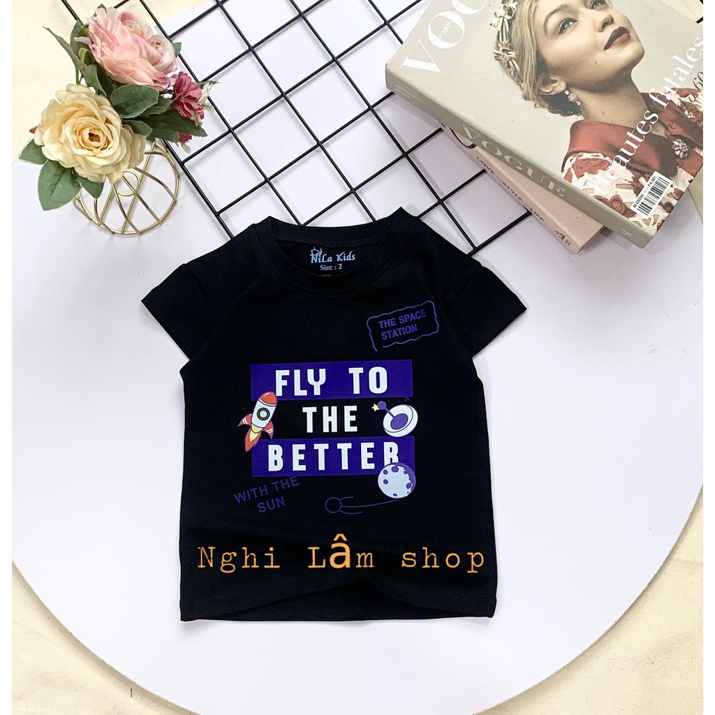 Áo thun ngắn tay bé trai in hình tên lửa chất liệu thun cotton 100% co giản 4 chiều mềm mịn mát cho bé từ 8-36 kg