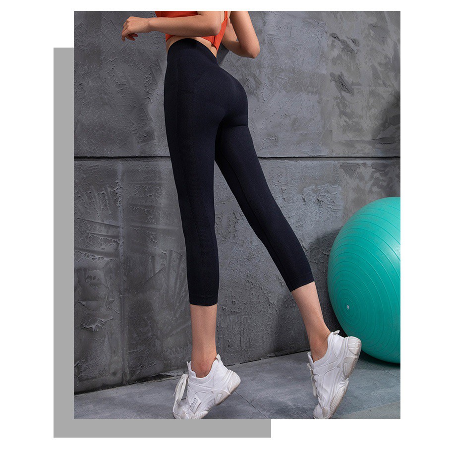 Quần Lửng Tập GYM Nữ Vải Dệt Kim Cạp Cao Nịt Bụng Phong Cách Trẻ Trung LuxStore 003