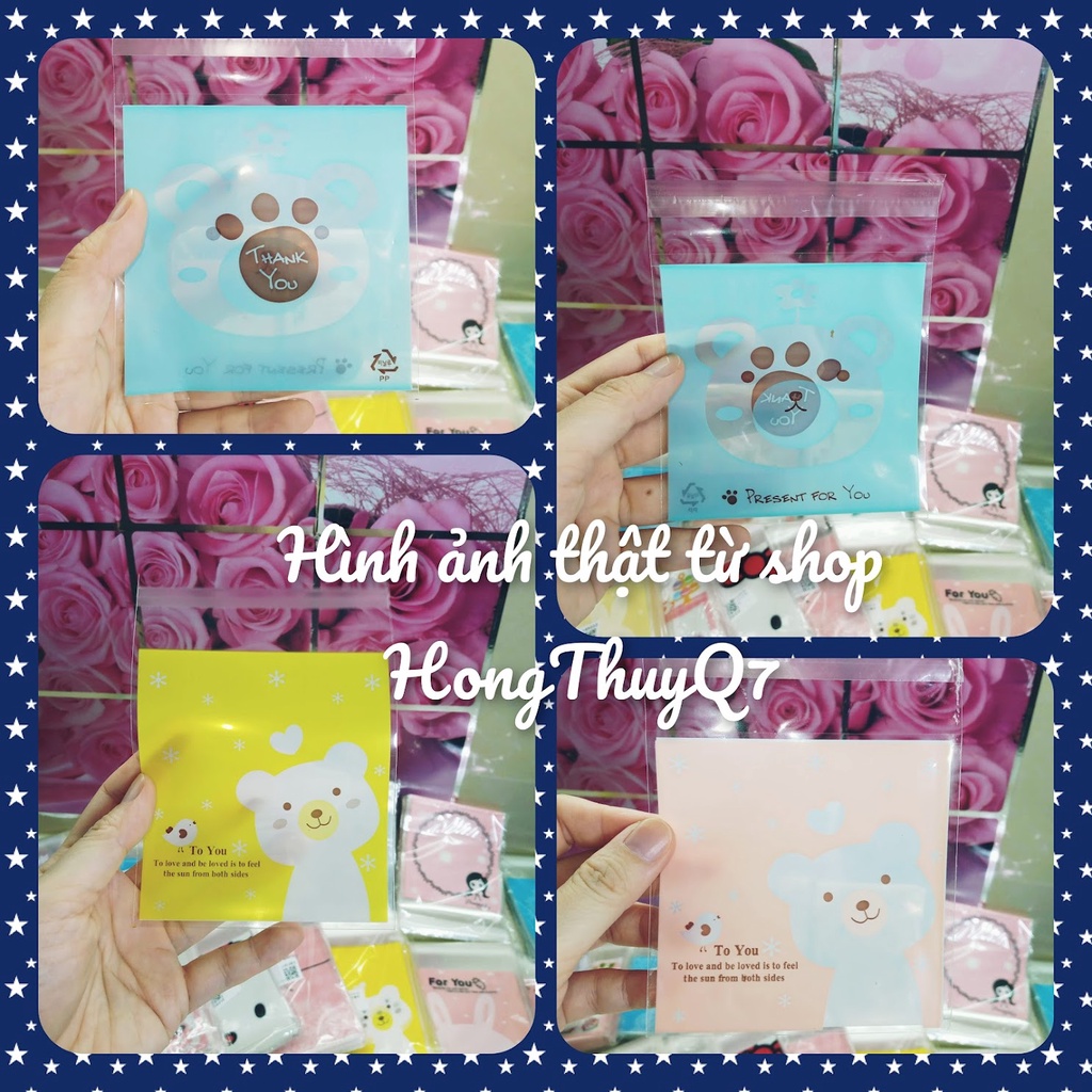 Túi đựng bánh kẹo mỹ phẩm hình Gấu Cute 10x10+3cm, bóng kính bọc thực phẩm, quà lưu niệm, điện tử /10.6./ - HongThuyQ7