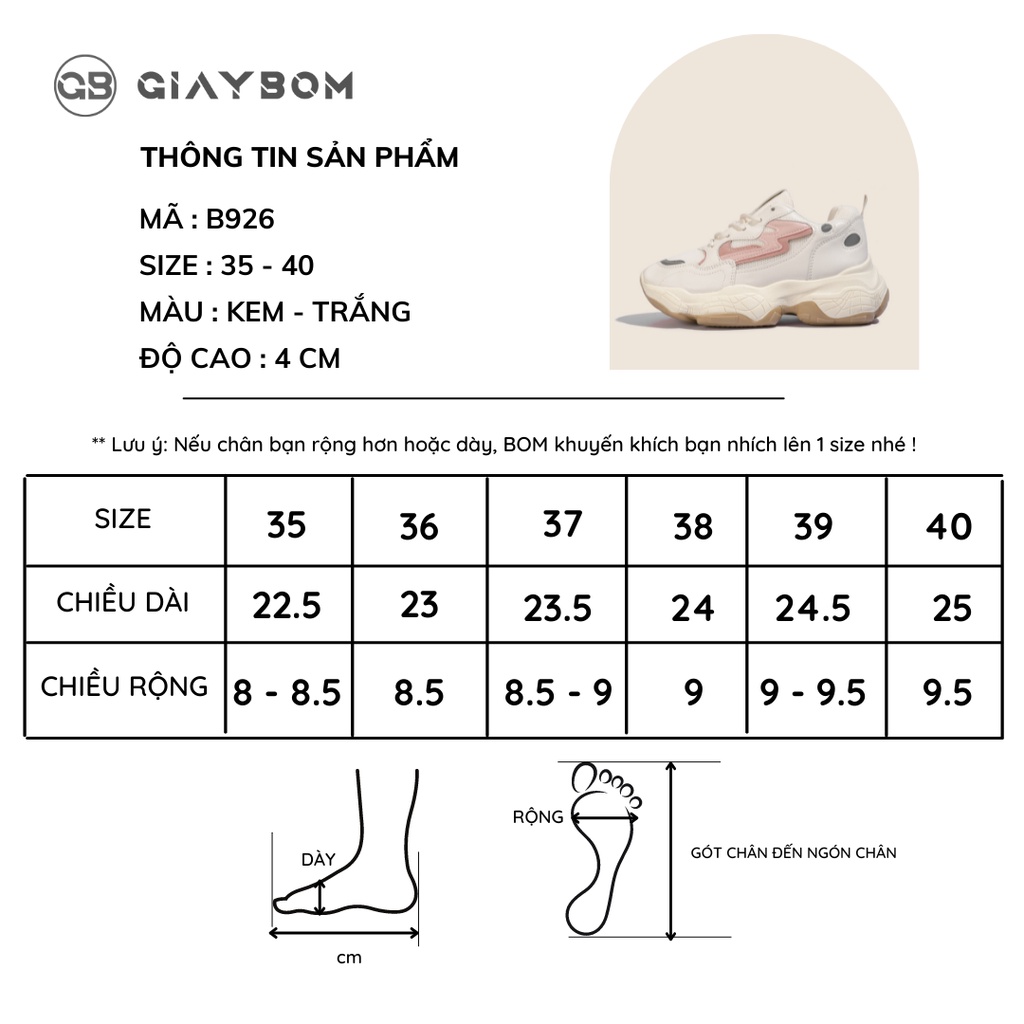 Giày Thể Thao Nữ Độn Đế Giày BOM Sneaker Phản Quang Tăng Chiều Cao Êm Chân Thích Hợp Đi Làm, Học, Chơi giayBOM B926