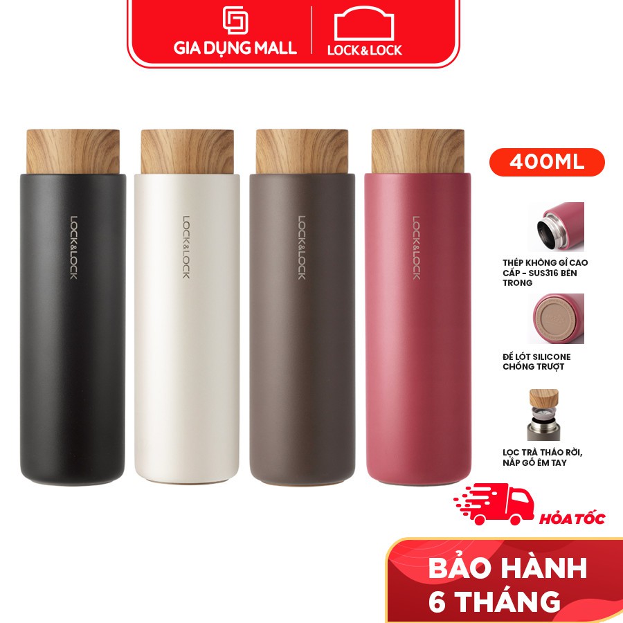 Bình Giữ Nhiệt Lock&Lock Flat Nắp Gỗ LHC4227 dung tích 400ml - giadungmall