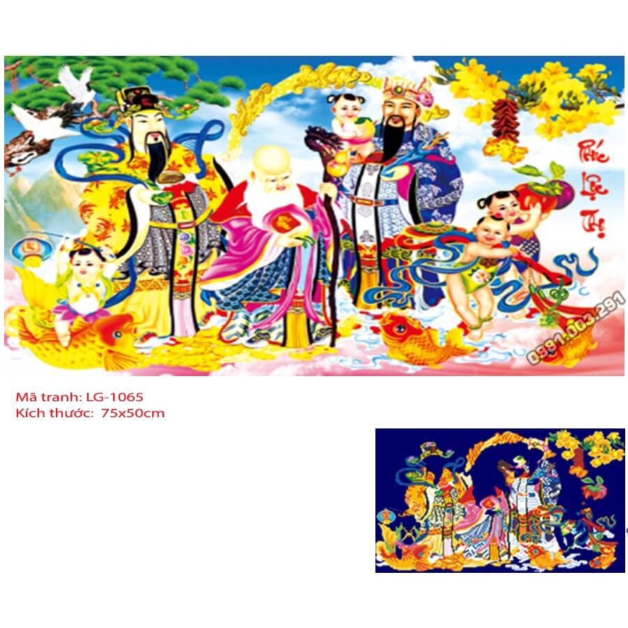 Tranh Đính Đá PHÚC LỘC THỌ Kích Thước:75x50cm