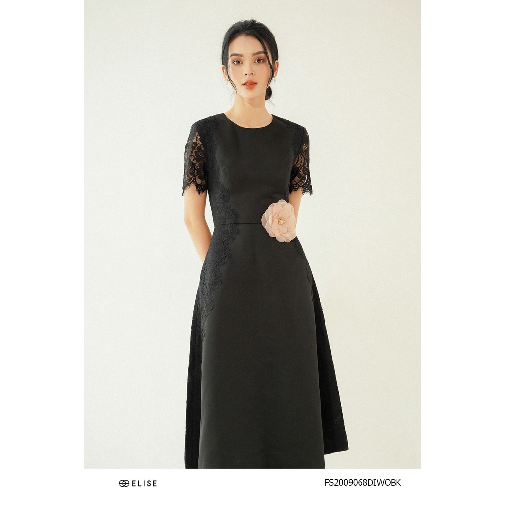 Đầm đen phủ ren hoa eo thiết kế Elise FS2009068DIWOBK