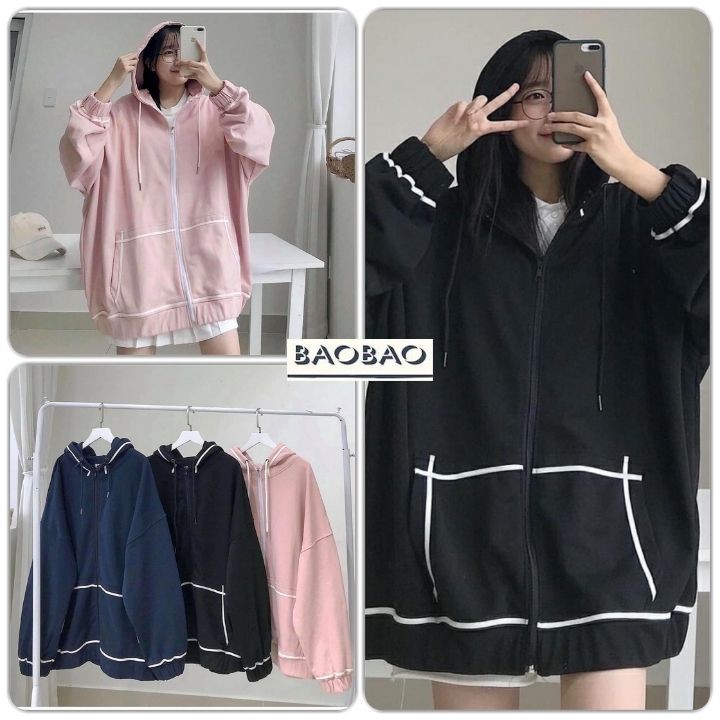 - Jacket có mũ, form rộng màu ĐEN |HỒNG|XANH TÍM THAN