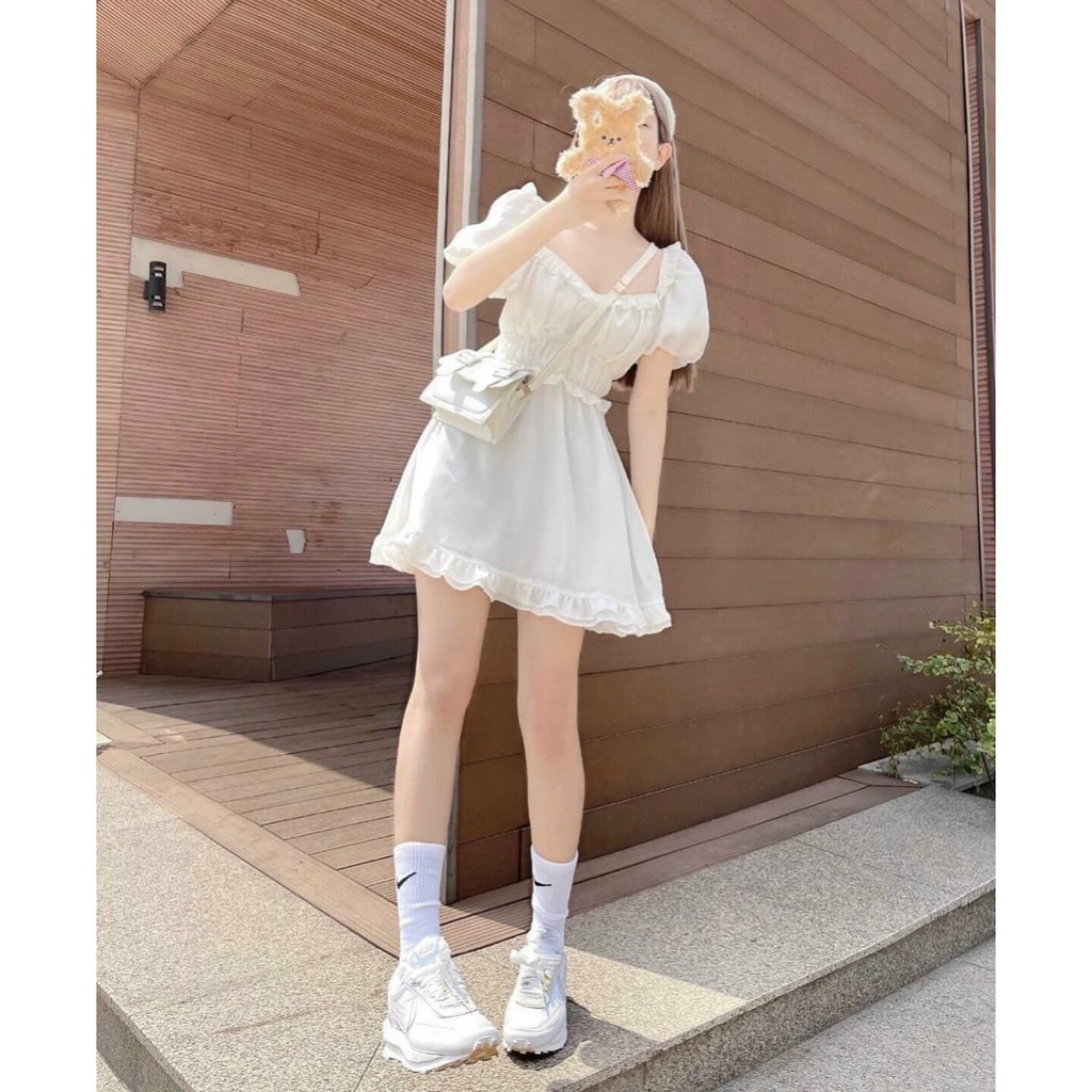 |SIÊU HOT|Đầm nữ trắng cổ tim viền bồng giá SIÊU RẺ | BigBuy360 - bigbuy360.vn