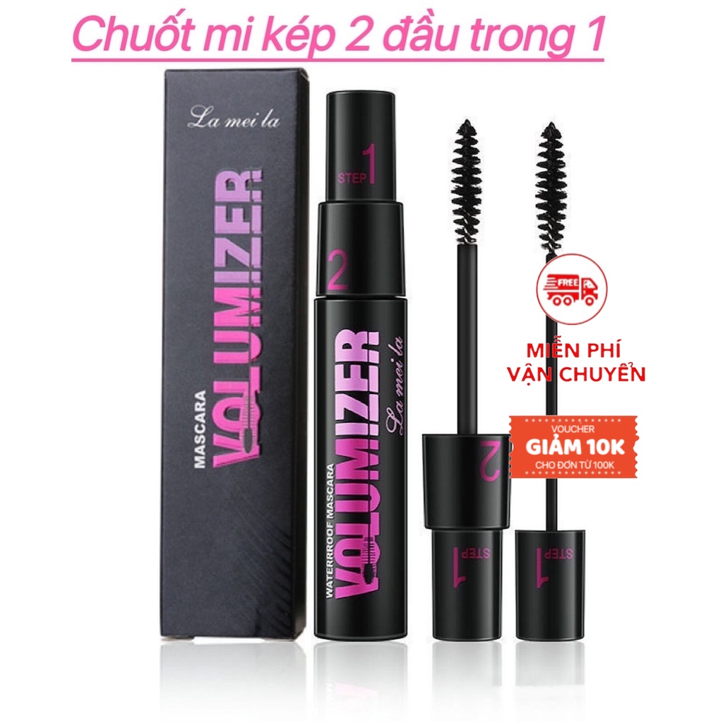 Chuốt Mi Kép Mascara Lameila Volumizer lâu trôi không lem chống nước 2 trong 1 không vón cục