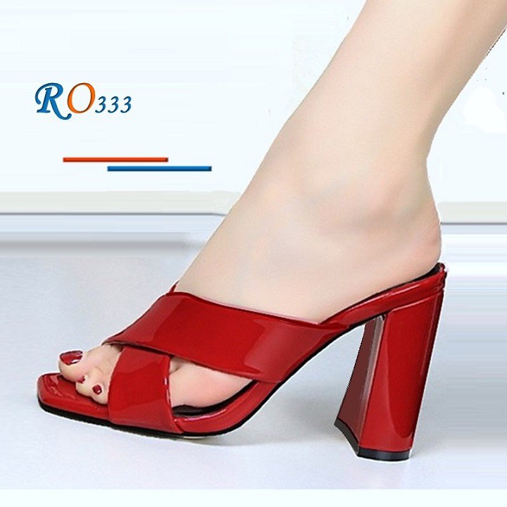 Giày cao gót nữ đẹp đế vuông 7cm hàng hiệu rosata hai màu đen đỏ ro333