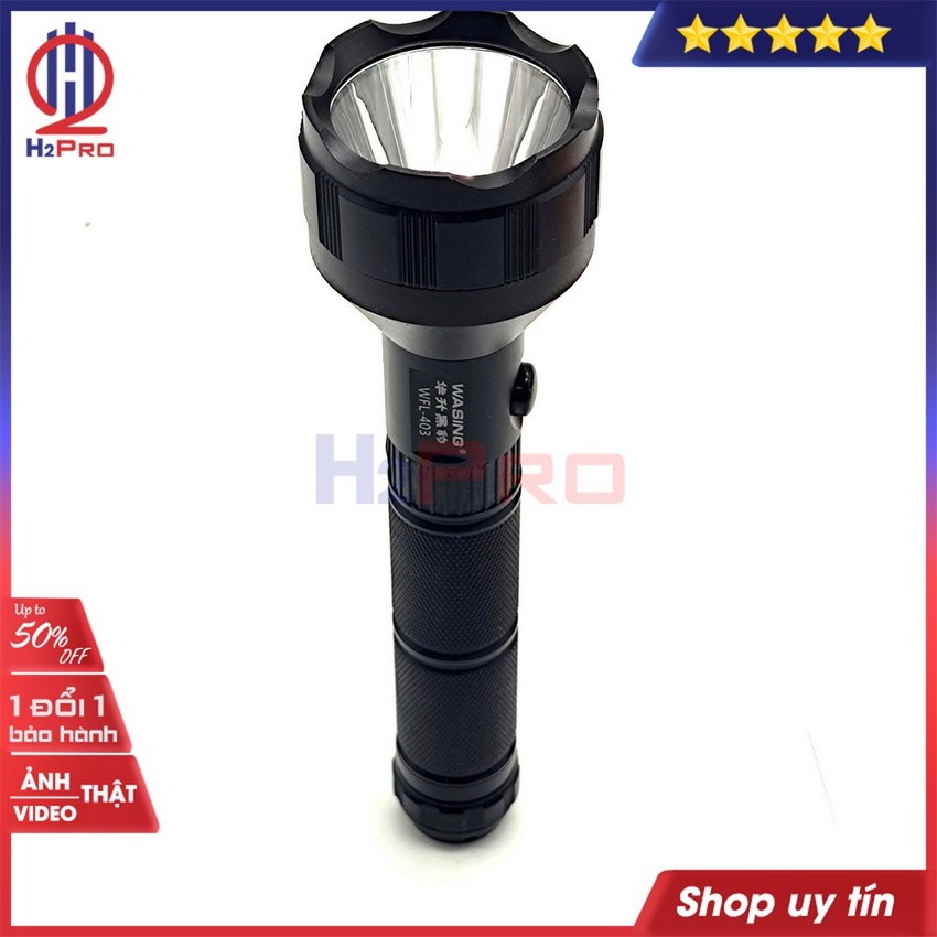 Đèn pin cầm tay siêu sáng WASING 403 2022 H2Pro cao cấp-chiếu xa 300m-hợp kin nhôm