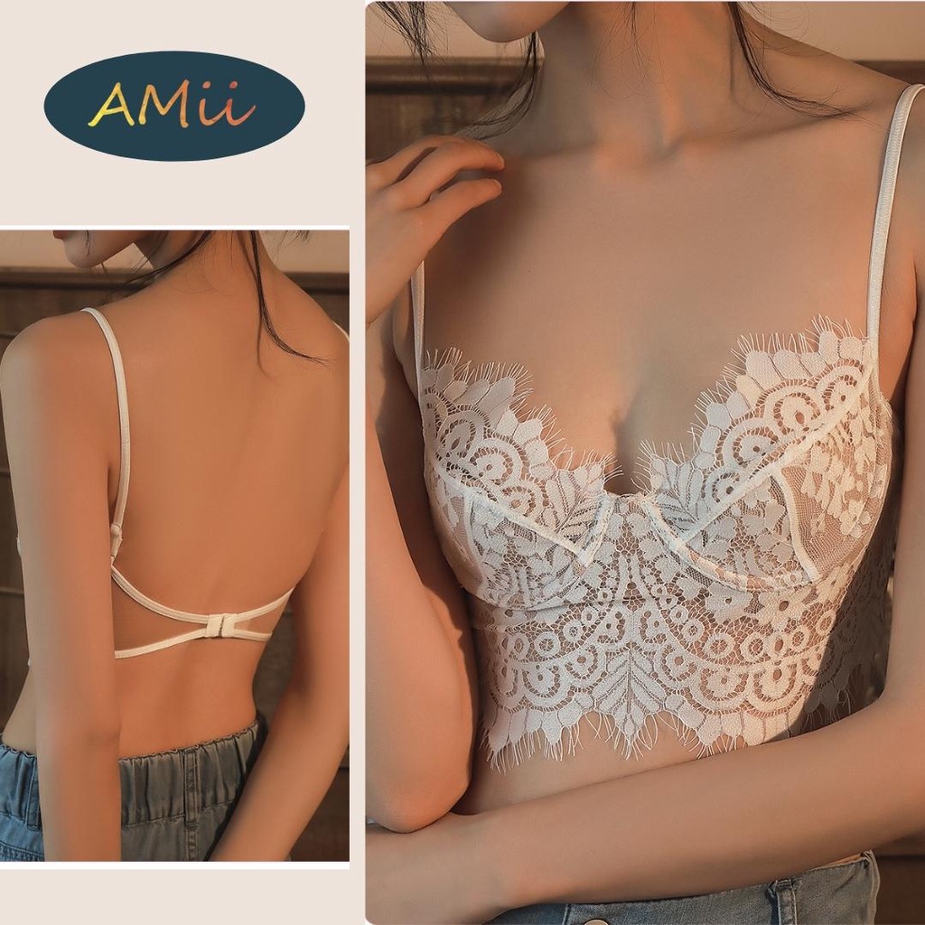 Áo Bra ren AMii Có Gọng nâng ngực sexy Áo lót nữ Bralette mút mỏng ren mềm xuyên thấu gợi cảm 1 khóa cài sau mới A111
