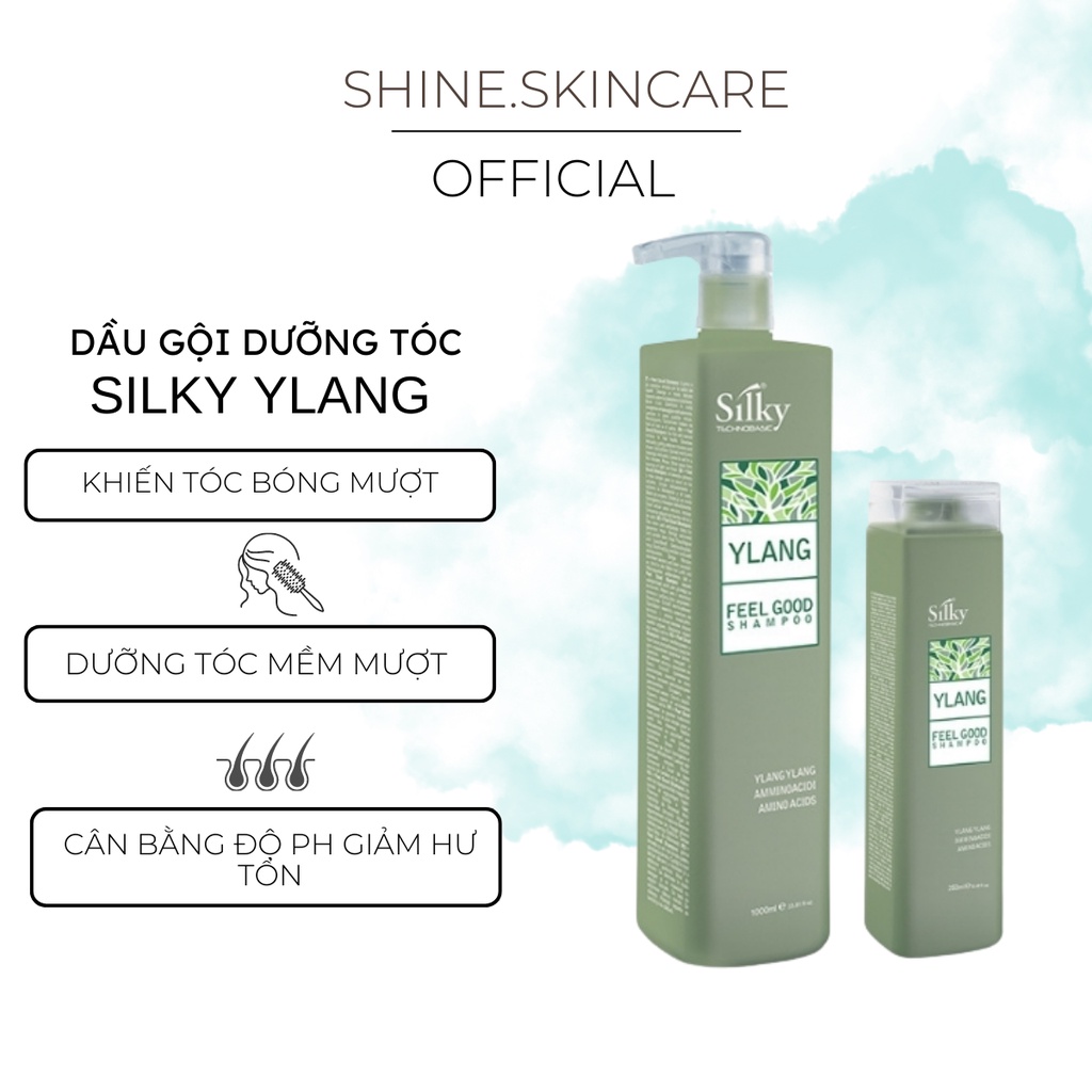 Dầu gội đầu thảo dược dưỡng mềm mượt chăm sóc da đầu dầu phục hồi tóc hư tổn khô xơ Silky Ylang Shampoo - Shine.skincare