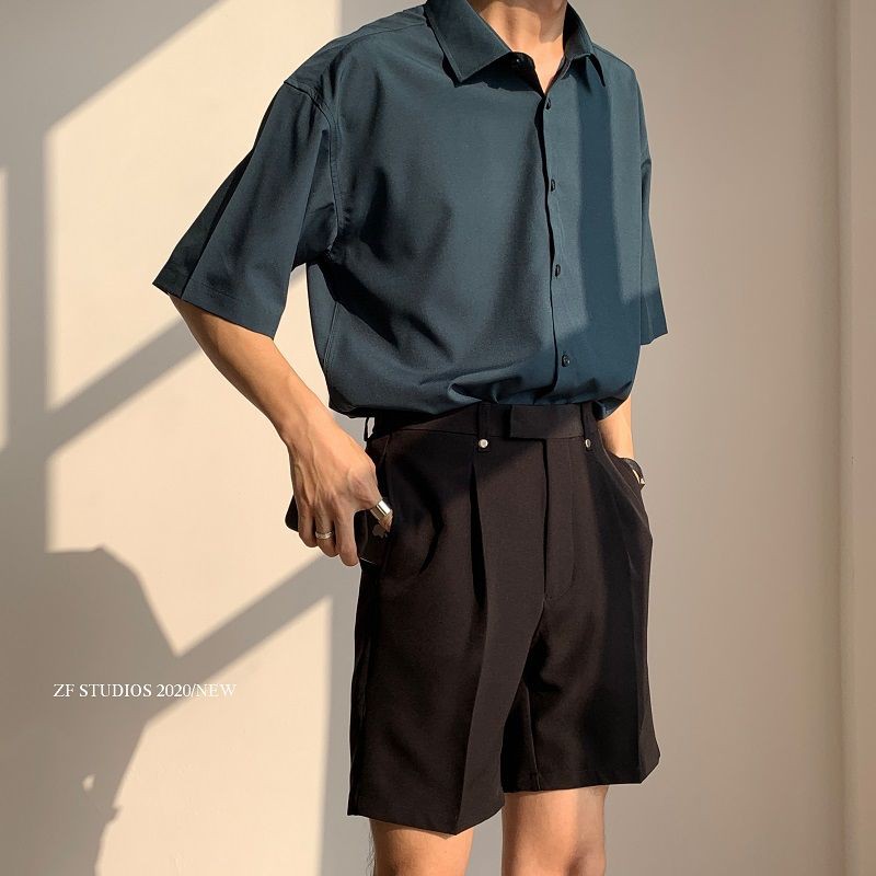 Áo sơ mi tay ngắn trơn màu thời trang cho nam | BigBuy360 - bigbuy360.vn