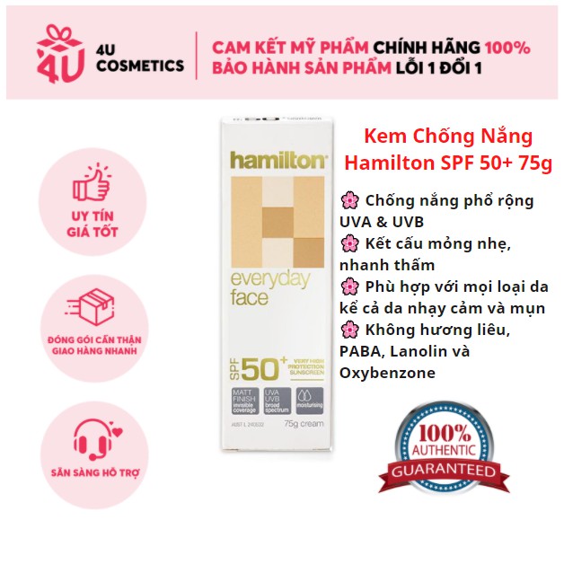 Kem Chống Nắng Úc Hamilton SPF 50+ Everyday Face Cream 75g