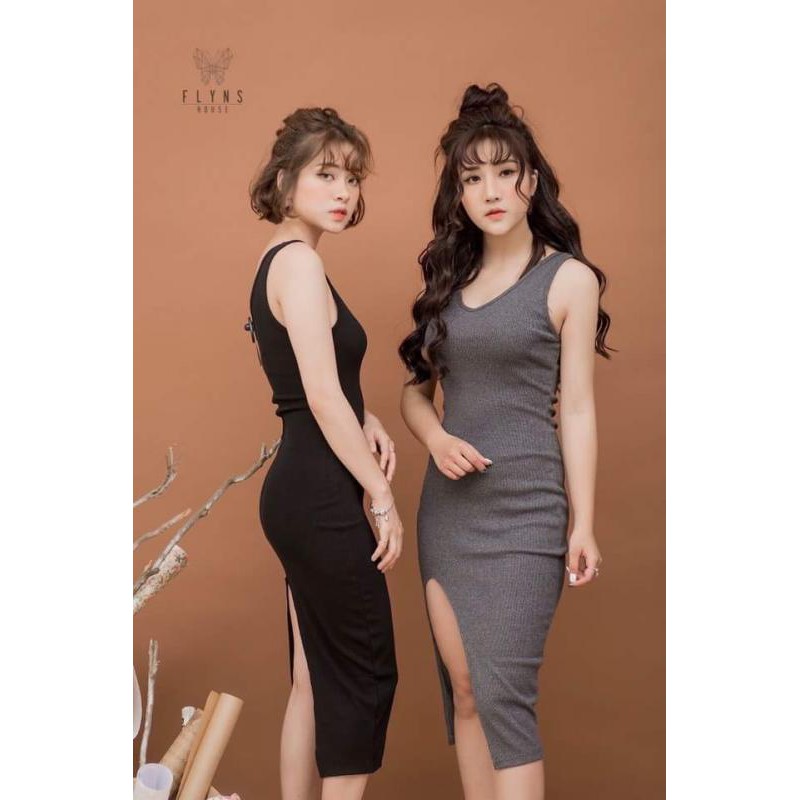 đầm body thun gân xẻ tà-DV-0007 | WebRaoVat - webraovat.net.vn