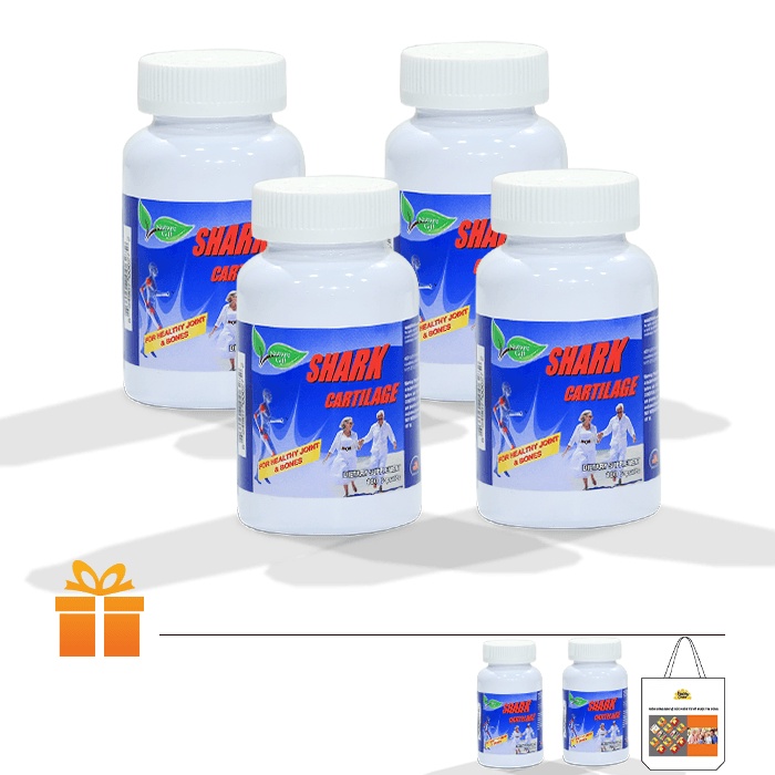 Bộ 4 hộp viên uống sụn cá mập Shark Cartilage Nature Gift 100 viên | TẶNG: 2 Hộp Shark Cartilage cùng loại & 1 Túi Vải