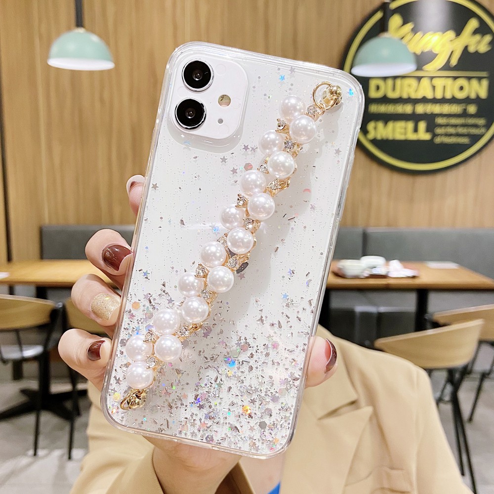 Ốp điện thoại mềm trong suốt sequin + vòng tay cho Samsung Galaxy M01S/31/11/30S/21 A10S/20S/01/21/S/31/41/11/01C/02S