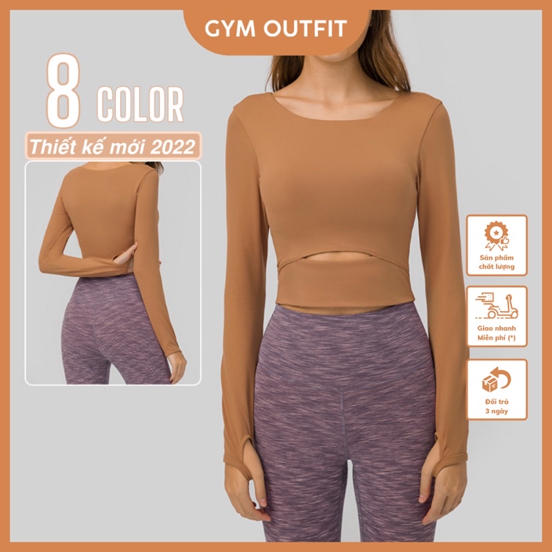 Áo Dài Tay Có Sẵn Mút Lót Thay Thế Tập Yoga Gym Nữ Vải Lulu Thiết Kế Croptop Xỏ Ngón 2022