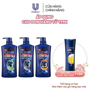 Dầu tắm gội Clear Men 3 trong 1 630gr: Tắm + Gội + Dưỡng