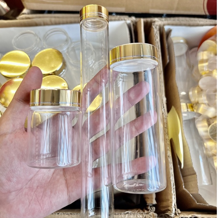 Lọ  thủy tinh đựng vòng trầm hương , đông trùng hạ thảo, saffron,  4,7cm x 12cm hàng loại tốt