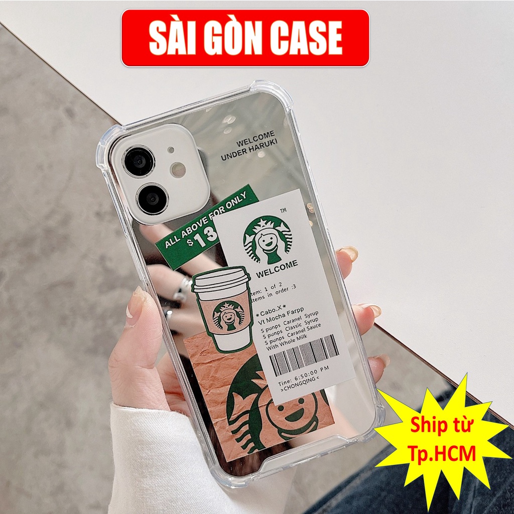 Ốp lưng điện thoại Iphone TRÁNG GƯƠNG chống sốc 4 góc CAFE STAR BUCKS ip7,8,plus/X,XS/XSMAX/11/11/12/13,pro,max