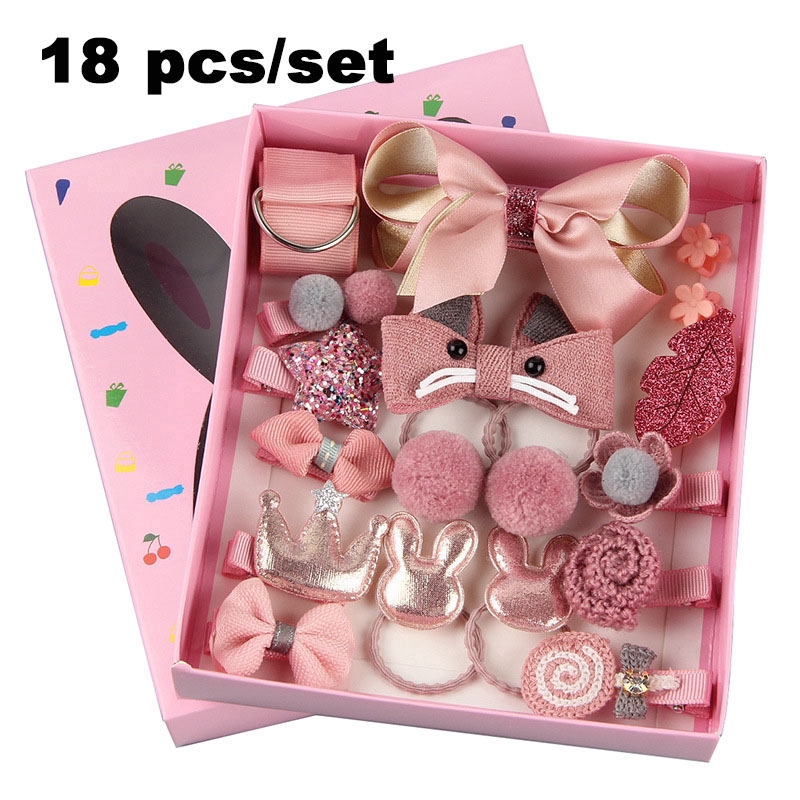 Bộ 18 phụ kiện tóc kiểu dáng dễ thương dành cho bé gái