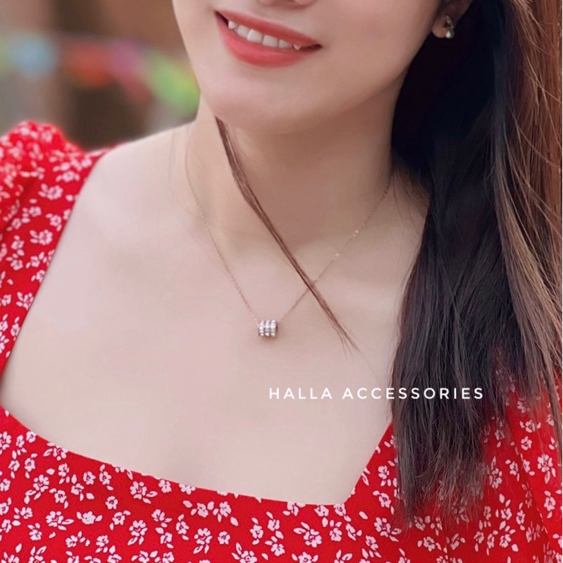 Dây chuyền Vòng cổ Choker TITAN màu Rose Gold  charm necklace mặt hình trụ đính đá HALLA DC107 DC109