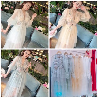 Đầm thiết kế tay dài kết ngọc hoa