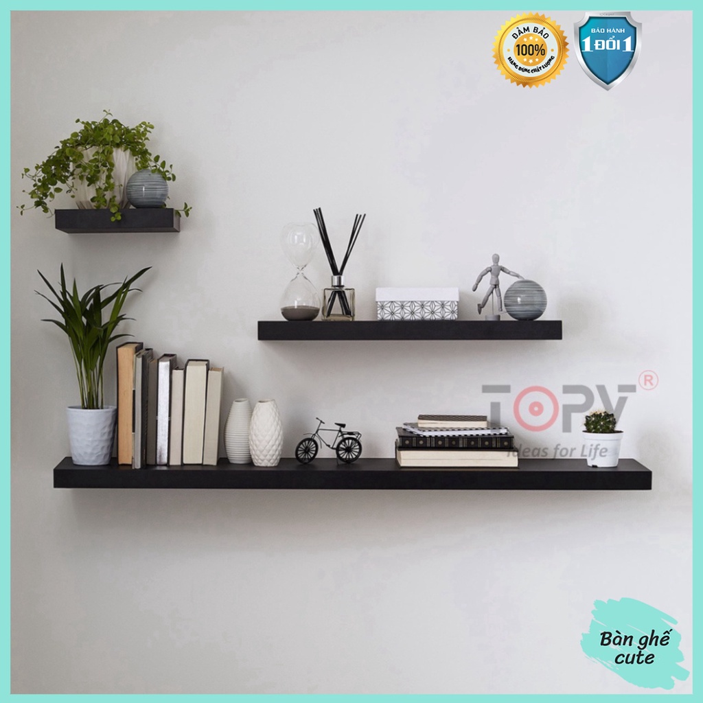 Kệ gỗ treo tường decor TopV giá trang trí thanh gỗ ngang gắn tường mini phòng khách phòng ngủ để cây cảnh Bàn ghế cute