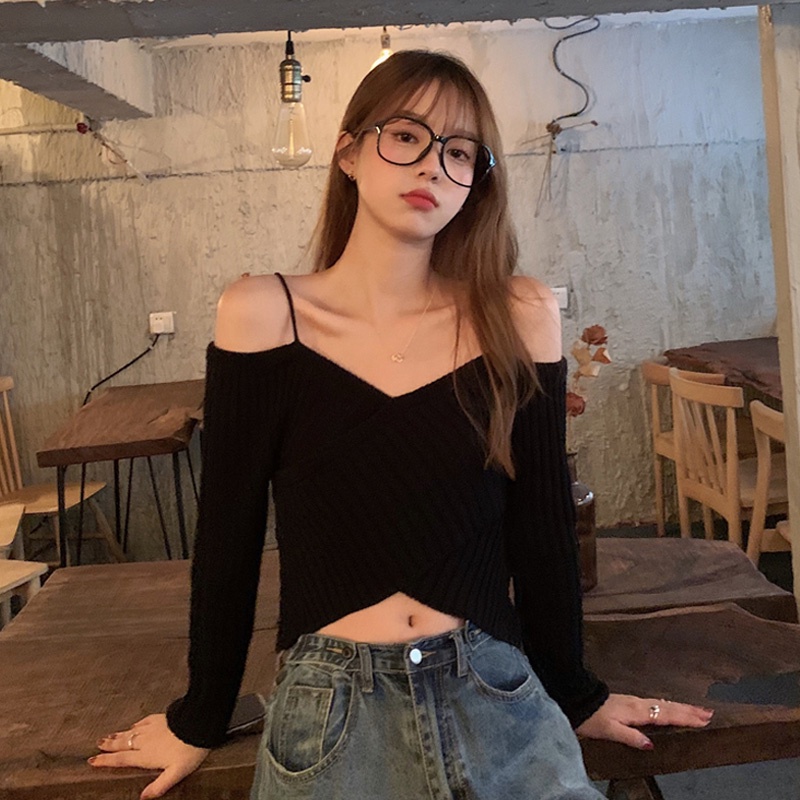 QKOOLE  Áo Dệt Kim Tay Dài Phong Cách Vintage Hàn Quốc Cho Nữ