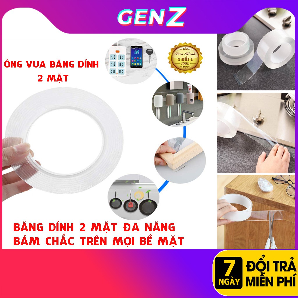 Băng dinh 2 mặt đa năng ⚡️ 𝑺𝒊𝒆̂𝒖 𝑫𝒊́𝒏𝒉 ⚡️ 3M dày 2MM trong suốt, Siêu dính trên mọi bề mặt trong nhà, an toàn tiện lợi