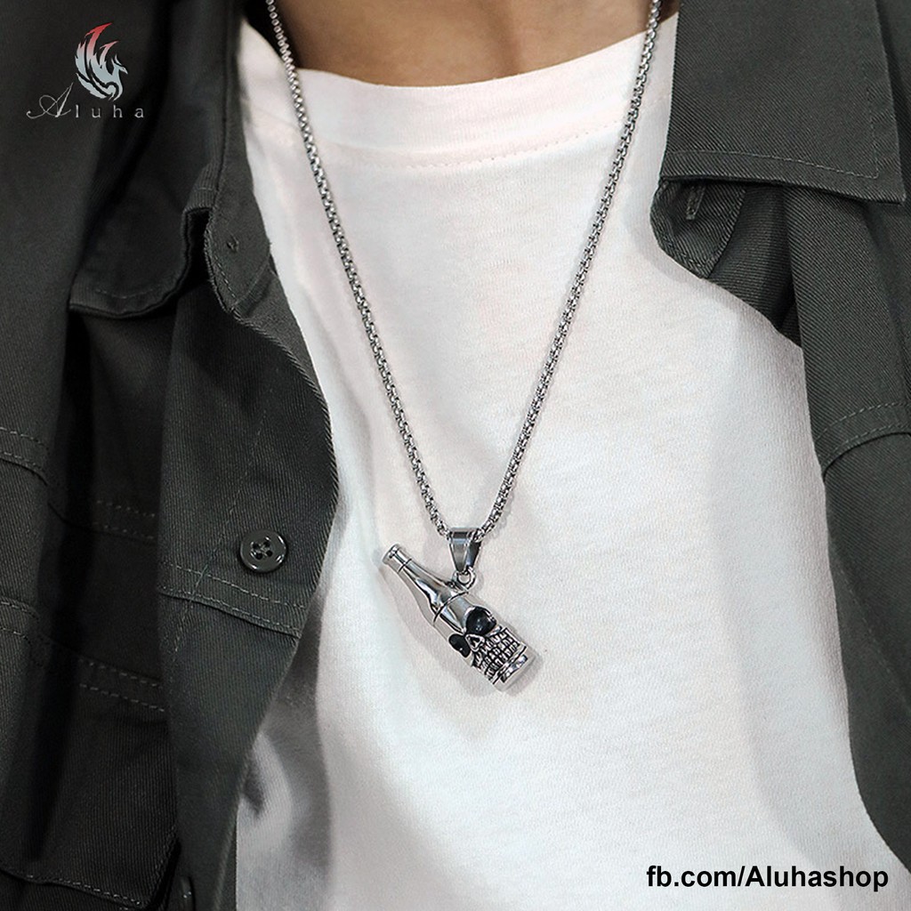 Dây chuyền Titan cao cấp Đầu Lâu nổi loạn khui nắp chai phong cách HIPHOP - NL112 - Aluha