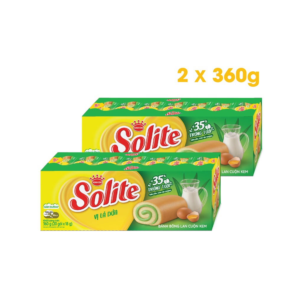 Combo 2 Khay Bánh Bông Lan SOLITE Cuộn Kem Vị Lá Dứa 2x360g