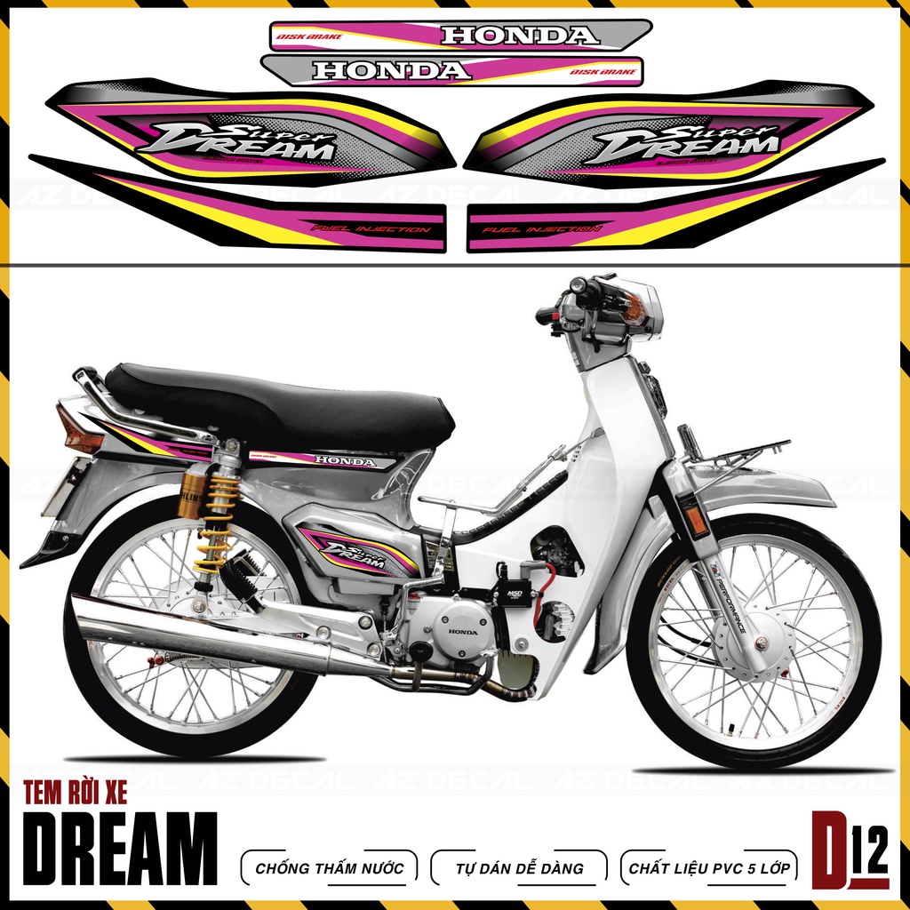 Tem Rời Thiết Kế Chữ Super Dream Dành Cho Xe Dream Thái &amp; Việt | D12 | Decal Chế Dream 110 100 Chống Nước, Chống Bay Màu