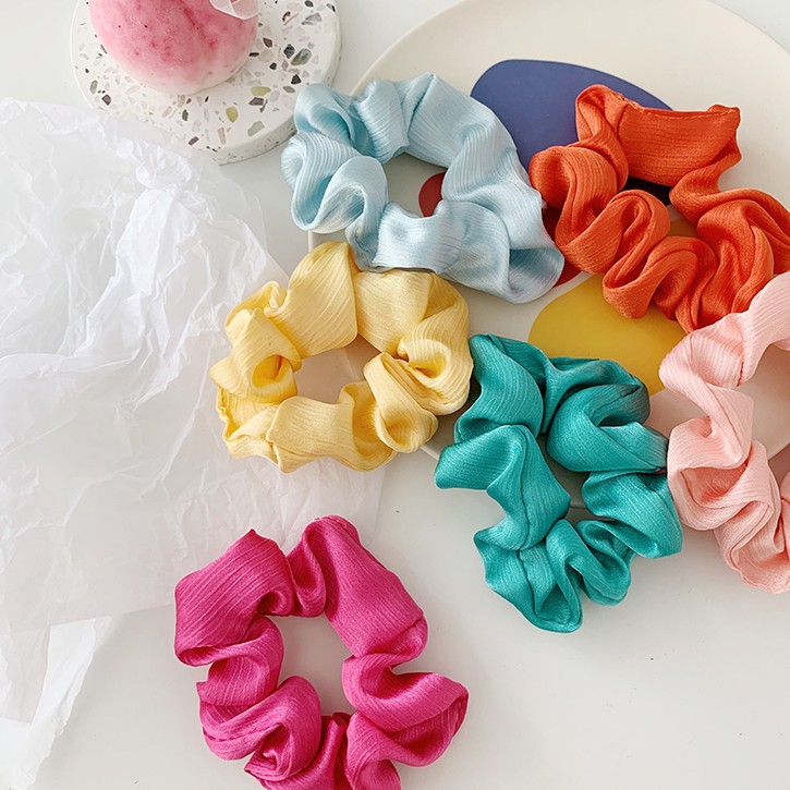 Dây Cột Tóc Scrunchies Vải Gân Lụa Màu Trang Nhã Xinh Xắn