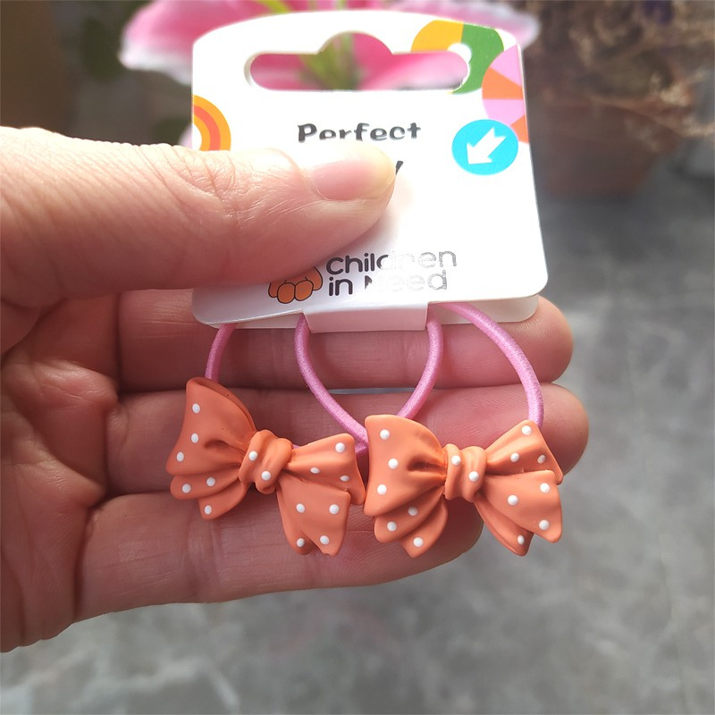 Set 2 Dây Cột Tóc Co Giãn Hình Nơ Hoạt Hình Dễ Thương Cho Bé Gái