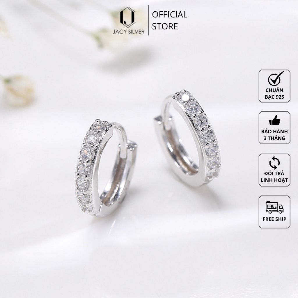 Khuyên Tai Bạc 925 Đính Đá Tròn Cá Tính, Bông Tai Bạc Ý Cho Nữ Jacy Silver KT1004