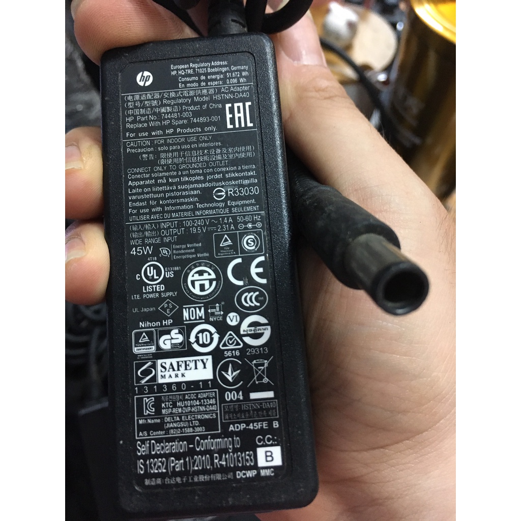 QUA SỬ DỤNG, XỊN  Nguồn Sạc điệp Laptop HP 45w 19.5v 2.31 2,31 1.58 A 1,58 chân kim to zxanh nhỏ Φ4.5 *3.0mm Pavilion