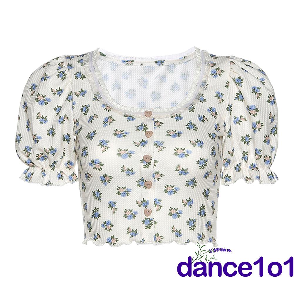 Áo Croptop Tay Loe Hoạ Tiết Hoa Nữ Tính