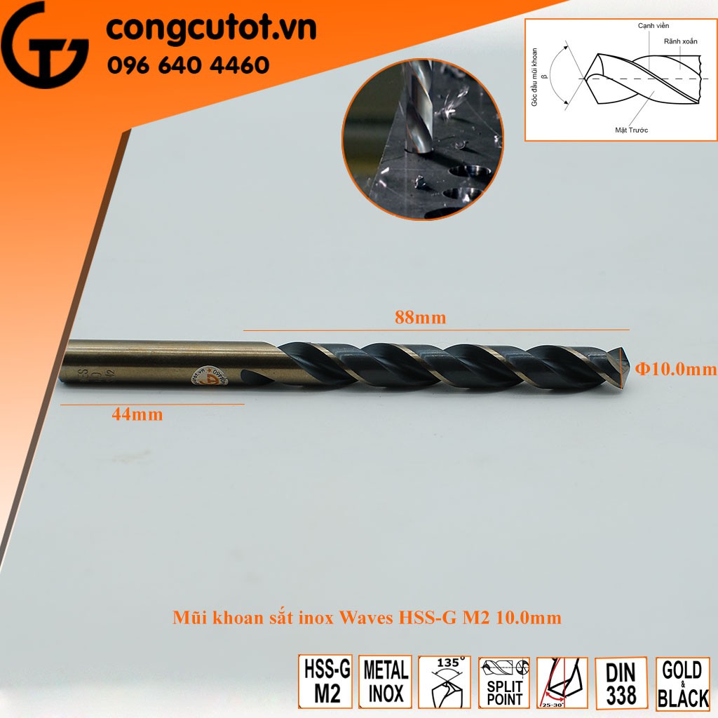 Mũi khoan sắt inox Waves  HSS-G M2 (Φ6.0-10.0mm)
